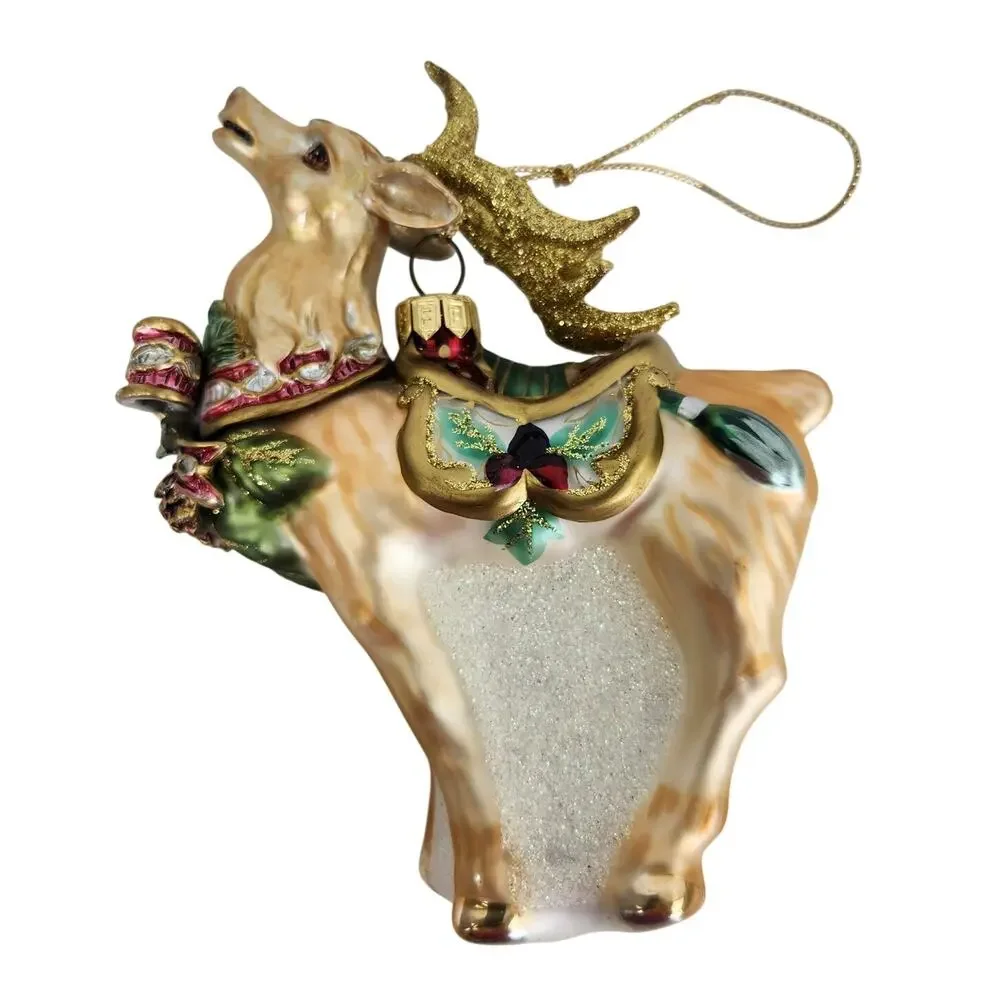 Fitz & Floyd Florentine Christmas Ornate Reindeer Glass Ornament Holiday Decor